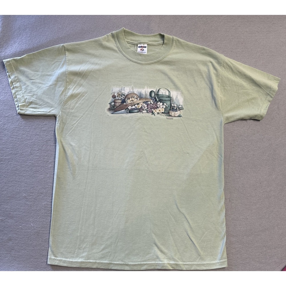 Laurie Korsgaden Garden Tee Jerzees Women's Size L Cottagecore Retro 90's